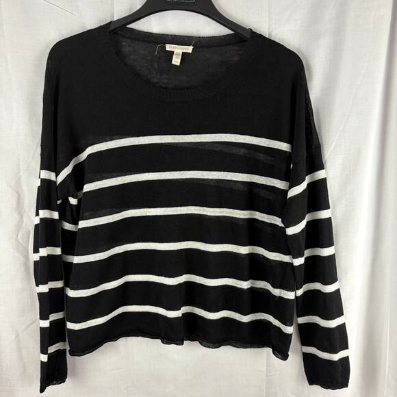 Eileen Fisher Organic Linen Blend  Sweater Black White Stripe size Medium - Picture 1 of 5